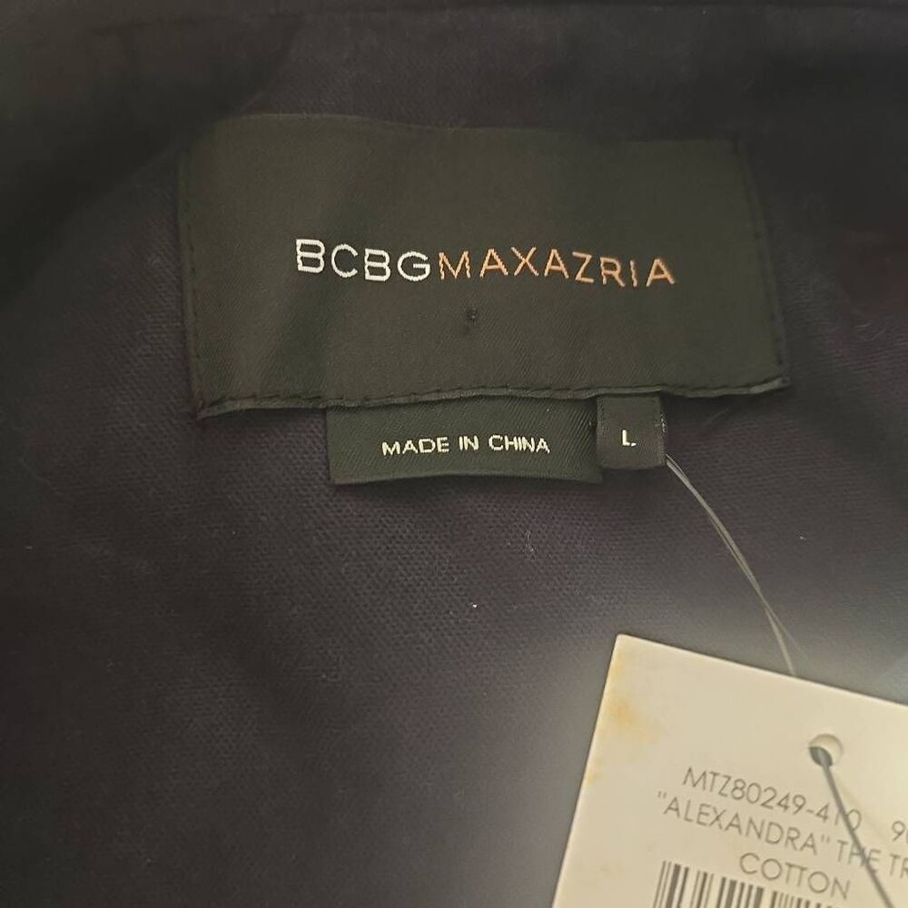BCBG MAX AZRIA  NAVY "ALEXANDRA" Trench Coat, 3/4 SLEEVE, Swing Back, NWT, L - Picture 11 of 12